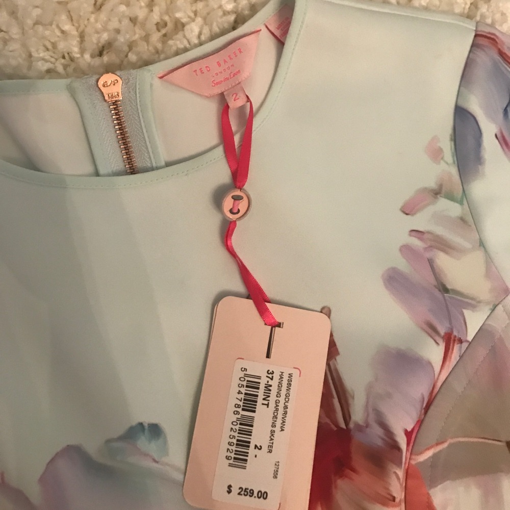 Ted Baker Pastel Mint Floral Fit-and-Flare Mini Dress - Picture 6 of 8
